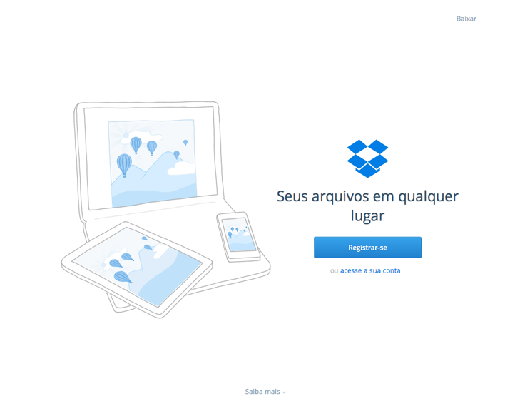 Call to Action no site do Dropbox